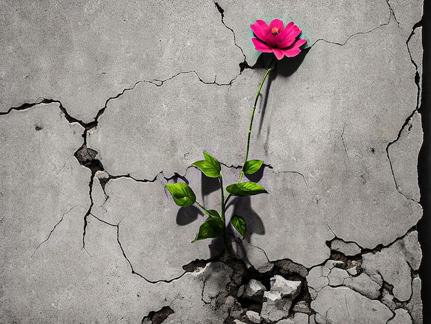 Kwiat rosnący przez szczelinę w betonowej ścianie