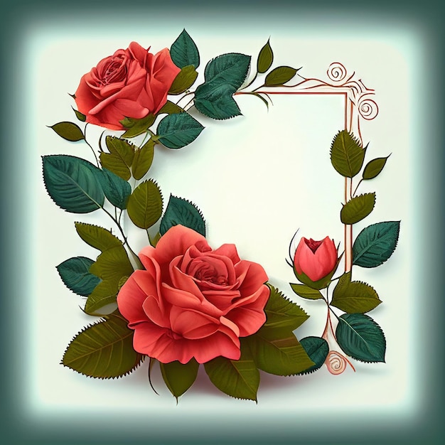 Kwiat róży z ramą liści Generative AI