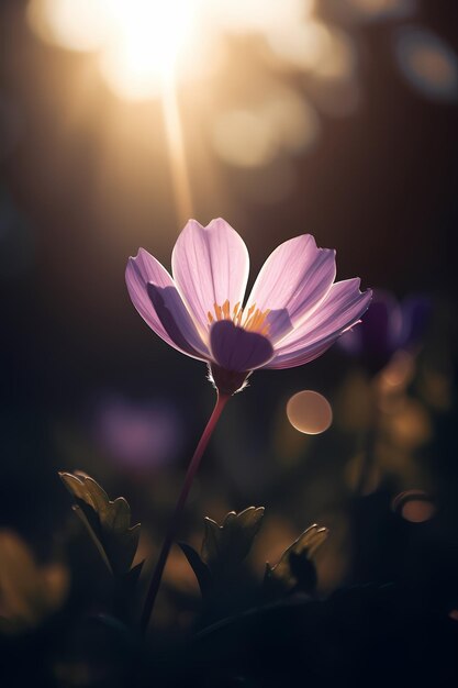 Kwiat w słońcu ze słońcem świecącym za nim