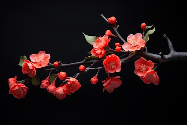 Kwiat wiśni izolowany na czarnym tle Japoński kwiat śliwki