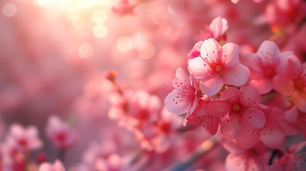 Kwiat wiśni sakura z bliska Piękna kwiatowa wiosenna tapeta w różowej palecie kolorów