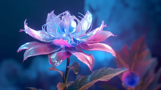 Kwiat z cienkimi płatkami na neonowym tle Abstrakcyjna kompozycja kwiatowa Generatywna sztuczna inteligencja