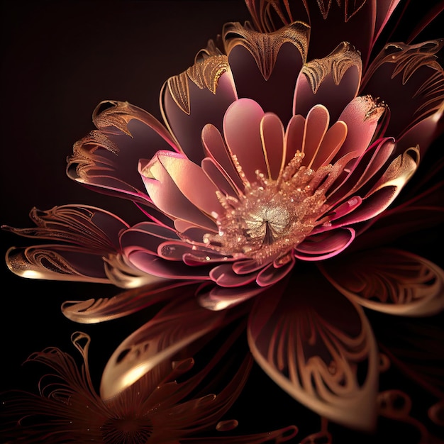 Kwiat z złotym i różowym wzorem Generuj Ai