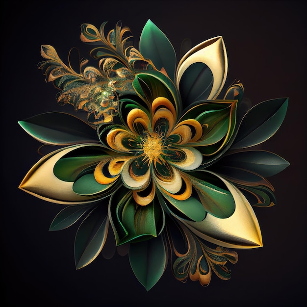 Kwiat ze złotym i zielonym wzorem Generuj Ai