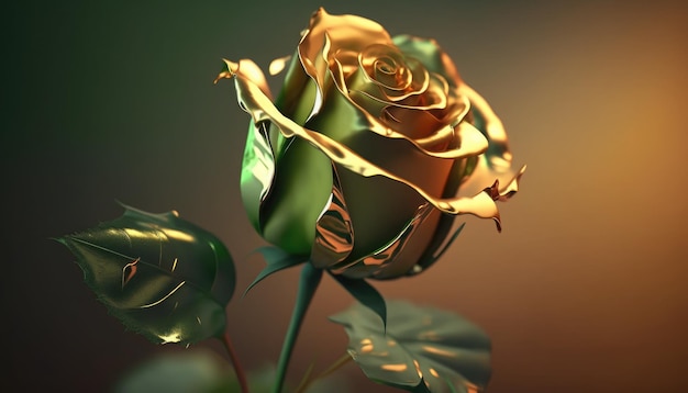 Kwiat ze złotym liściem i napisem róża