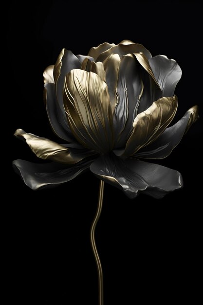 kwiat ze złotymi i czarnymi płatkami osadzonymi na czarnym tle