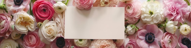 Zdjęcie kwiatowa elegancja pusta karta otoczona bukietem miękkich kwiatów