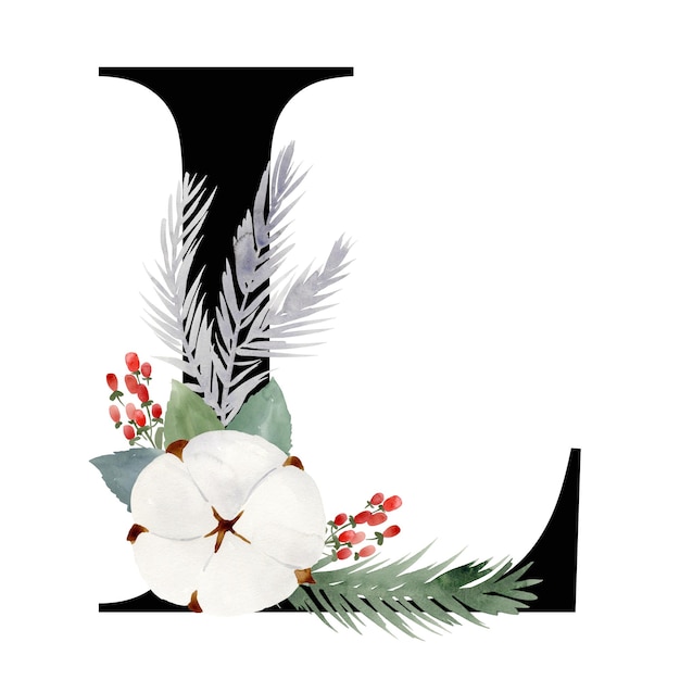 Zdjęcie kwiatowa litera l z bożonarodzeniowymi kwiatami