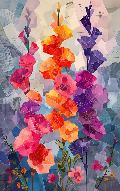Kwiatowe kolaże tła cyfrowa natura i botaniczne abstrakty z akwarelami