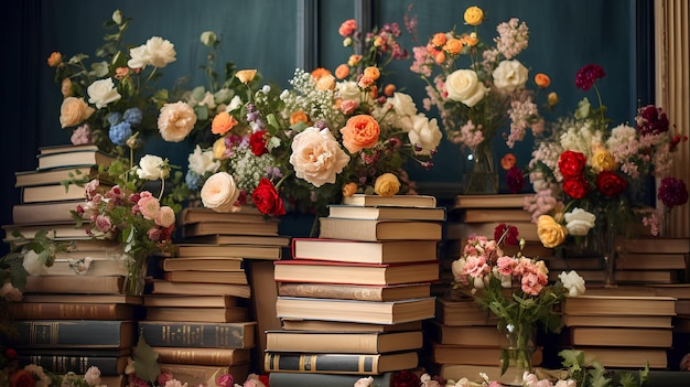 Kwiatowe książki wiele książek na siebie z kwiatami zdjęć kwiatowych książek