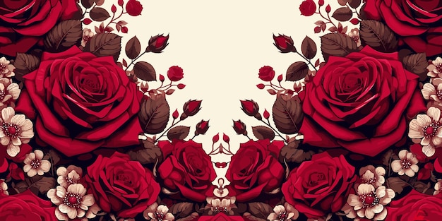 Kwiatowe tło z czerwonymi różami Ilustracja wektorowa Ramka projektowania kart romantycznych