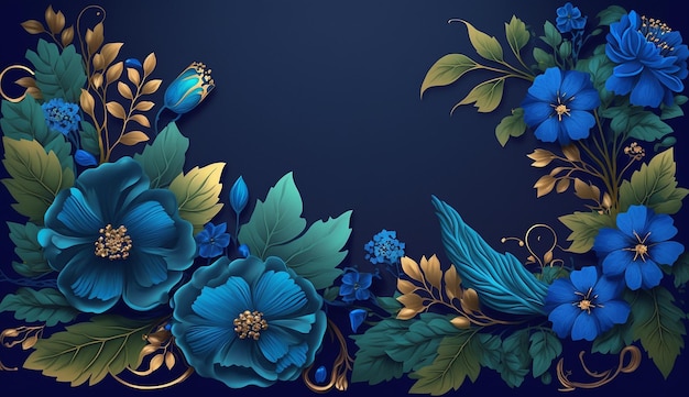Kwiatowy abstrakcyjny elegancki niebieski kwiat obramowania tła AI Generowane
