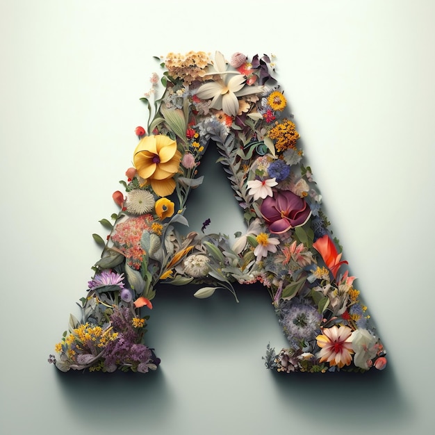 Kwiatowy alfabet Tworzenie liter A za pomocą sztucznej inteligencji kwiatów