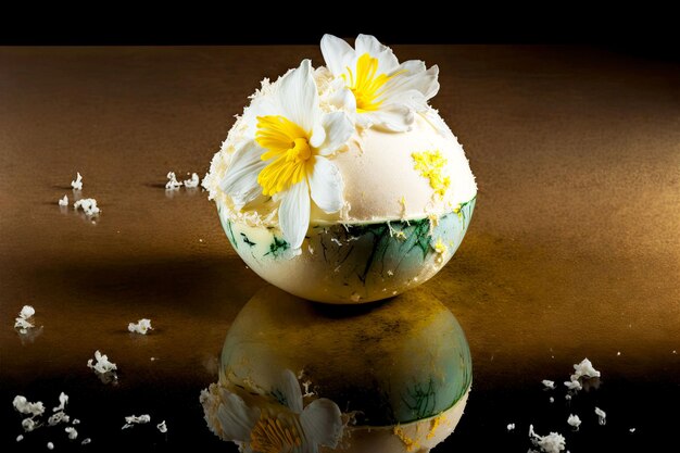 Zdjęcie kwiatowy aromat narcyza w bombie do kąpieli na drewnianym stole