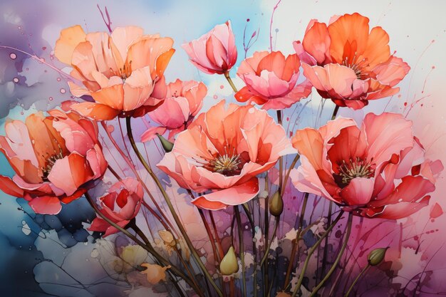 Zdjęcie kwiatowy bukiet ogrodu tło jasne kolory kwiatowe ilustracja botaniczna