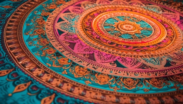 Kwiatowy dywan z mandalą, wielobarwne hafty, luksusowe tło generowane przez AI