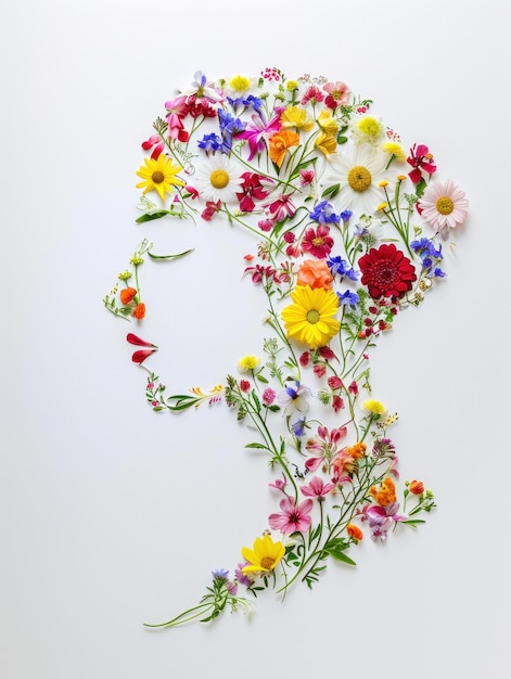 Zdjęcie kwiatowy kształt kobiecego portretu na dzień kobiet