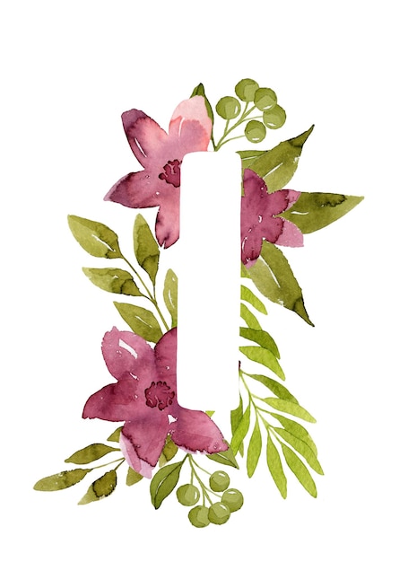 Zdjęcie kwiatowy list i monogram różowe kwiaty akwarela zielone liście i jagody kwiatowy napis