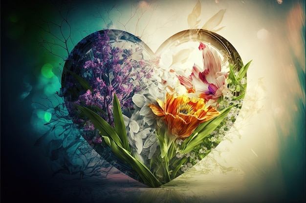 Kwiatowy miłość serca kszta?t backgorund Miłość sztuki tła ilustracji Generative Ai