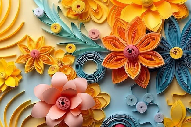 Kwiatowy papierowy quilling letni tło Generative AI