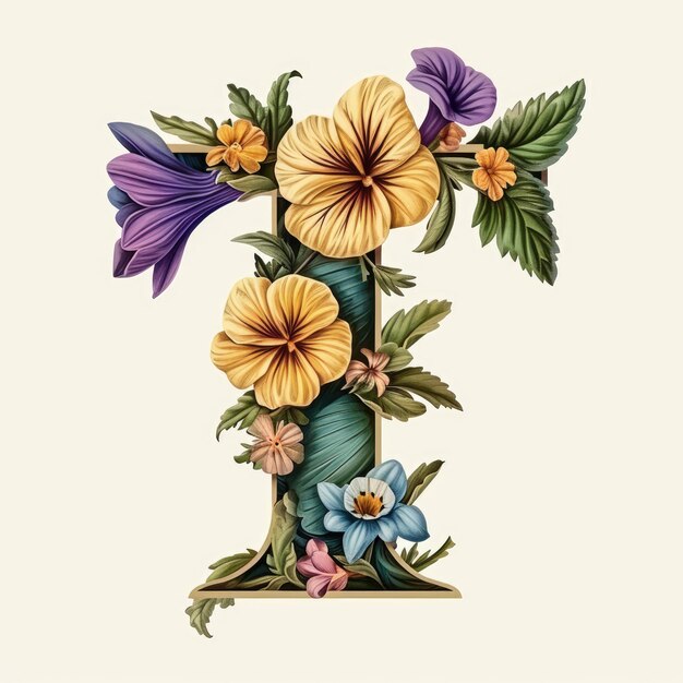 Zdjęcie kwiatowy rozdzielony alfabet monogram rozdzielony litery rozdzielone czcionki kwiatowe litery alfabetu z akwarelą