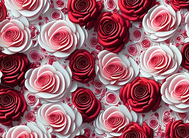Kwiatowy wzór czerwony i biały piękny kwiat róży na na białym tle
