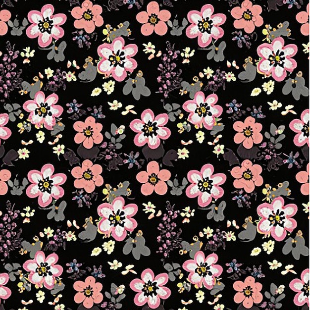 Kwiatowy wzór Śliczne kwiaty czarne tło Projekt z małymi kwiatami pin Ditsy print