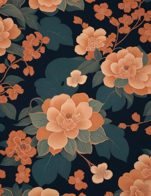 kwiatowy wzór tapety w stylu japońskim, projekt graficzny