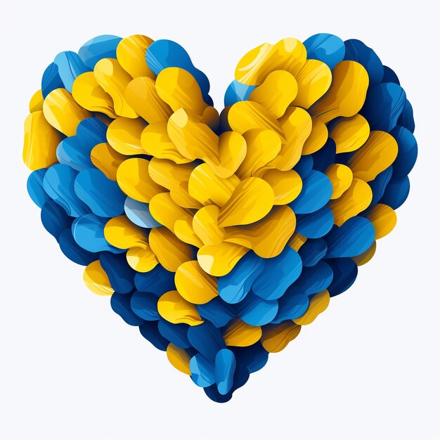 Zdjęcie kwiatowy wzór w kształcie serca w kolorach żółtym i niebieskim