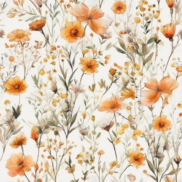 Kwiatowy wzór z pomarańczowymi kwiatami na białym tle.