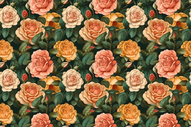 Zdjęcie kwiatowy wzór z różami i liśćmi.