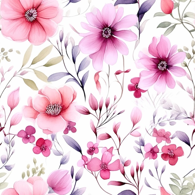 kwiatowy wzór z różowymi i fioletowymi kwiatami