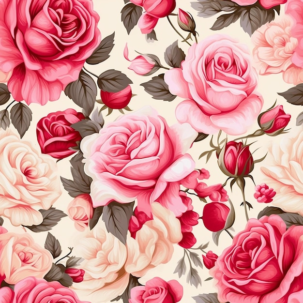 kwiatowy wzór z różowymi różami i różowymi różami.