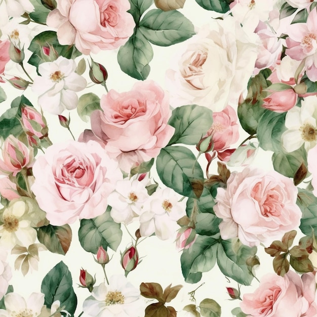 Kwiatowy wzór z różowymi różami.