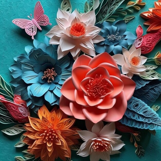 Kwiaty 3D z motylami