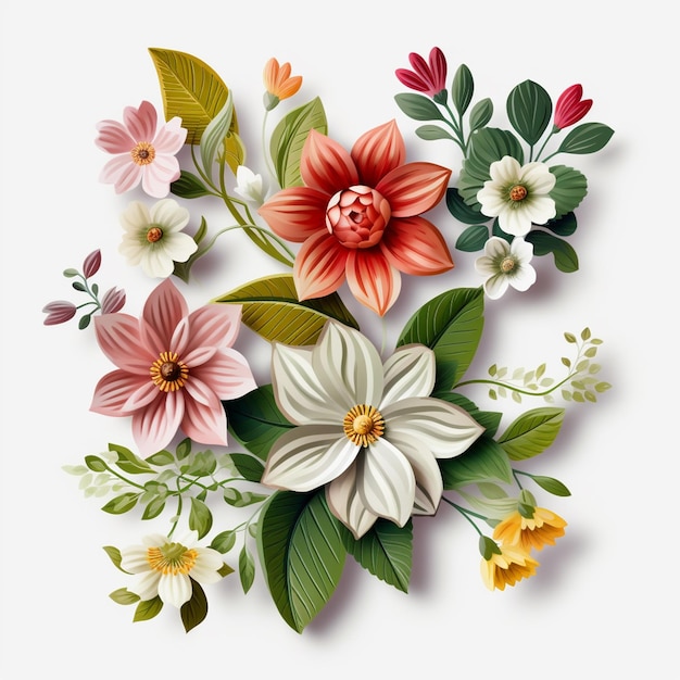 Kwiaty botaniczne 3D clipart białe tło