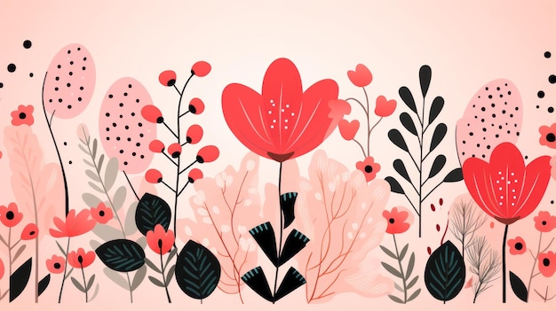 kwiaty i liście na różowym tle