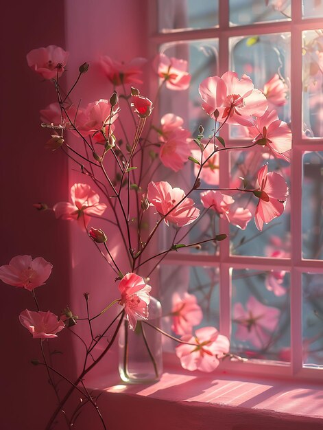Kwiaty jako sylwetka Cień odlewnia delikatnych płatków Okno Kreatywne zdjęcie eleganckiego tła