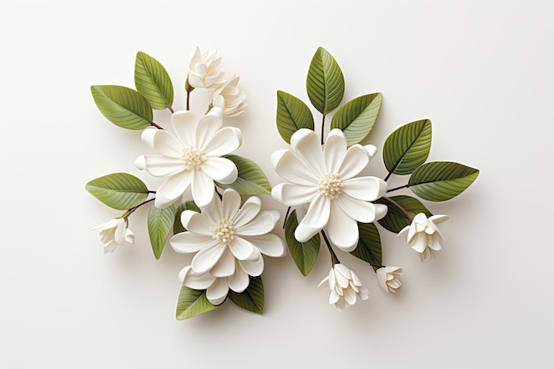 Kwiaty jaśminu z liściem na białym tle
