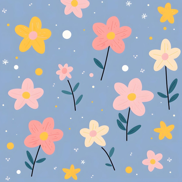 kwiaty jasnoniebieskie tło pastelowe proste