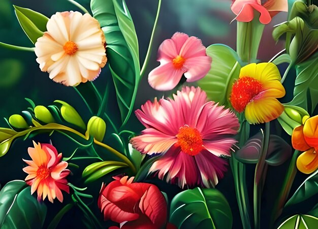 Kwiaty kwitną kwiatowy bukiet dekoracja kolorowe piękne tło ogród zdjęcie AI Generated