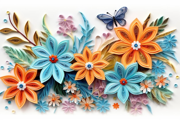 Kwiaty kwitnące i taniec motyli na białym płótnie na białym lub przejrzystym tle PNG