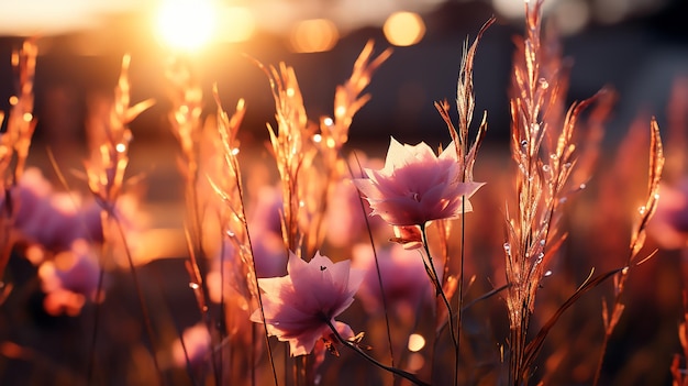 Kwiaty łąki na polu w tle Vintage jesienny krajobraz Kolorowe piękne kwiaty jesienne