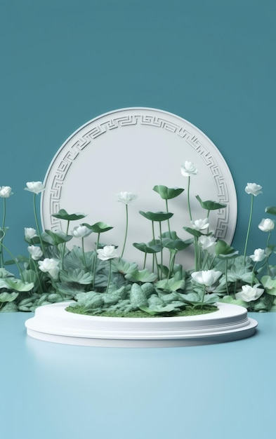 Kwiaty lotosu z białym podium do wizualizacji produktu
