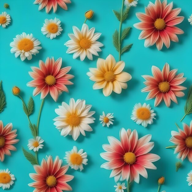 Zdjęcie kwiaty margarytki na turkusowej powierzchni