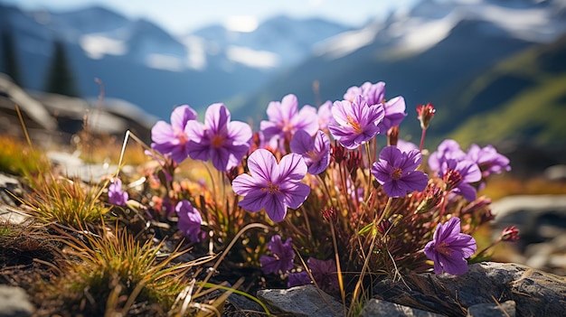 Zdjęcie kwiaty na pierwszym planie wzmacniające majestat górski alpine bloom