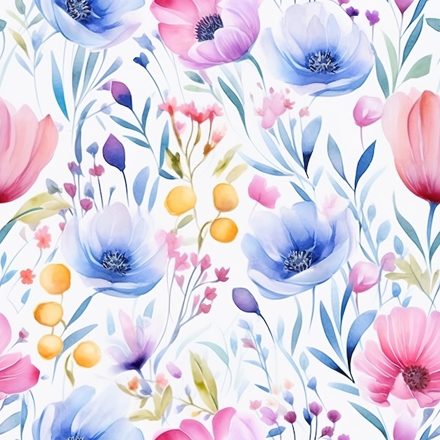 kwiaty niebieskie i różowe