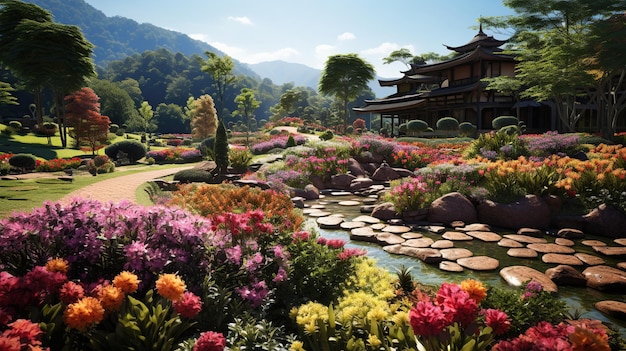 Zdjęcie kwiaty ogrodowe mae fah luang ogród zlokalizować generatywny ai