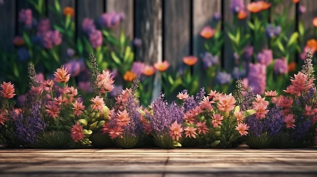 Kwiaty ogrodowe na drewnianym stole