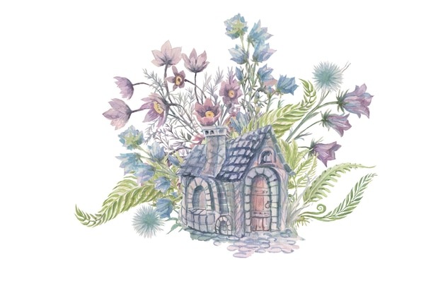Kwiaty paproci rośliny leśne liście akwarela ilustracja ręcznie rysowane